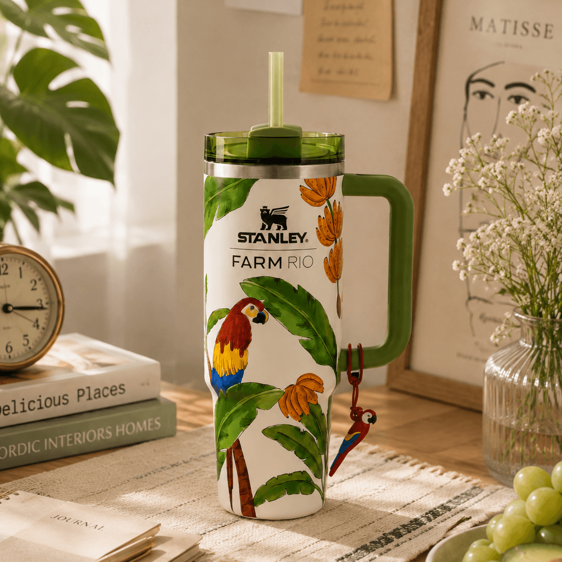 Tropical Parrot Paradise Tumbler - green parrot print tumbler with charm