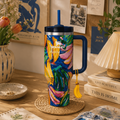 Tropical Banana Art Tumbler - blue banana print tumbler with charm