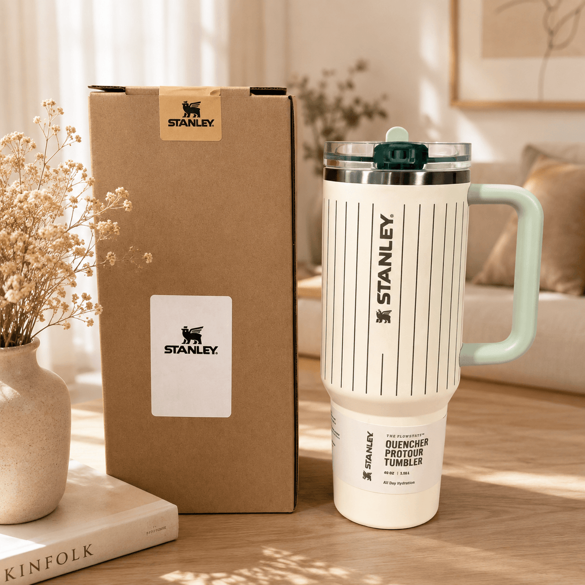 Evergreen Classic Insulated Tumbler - striped tumbler with forest green accents