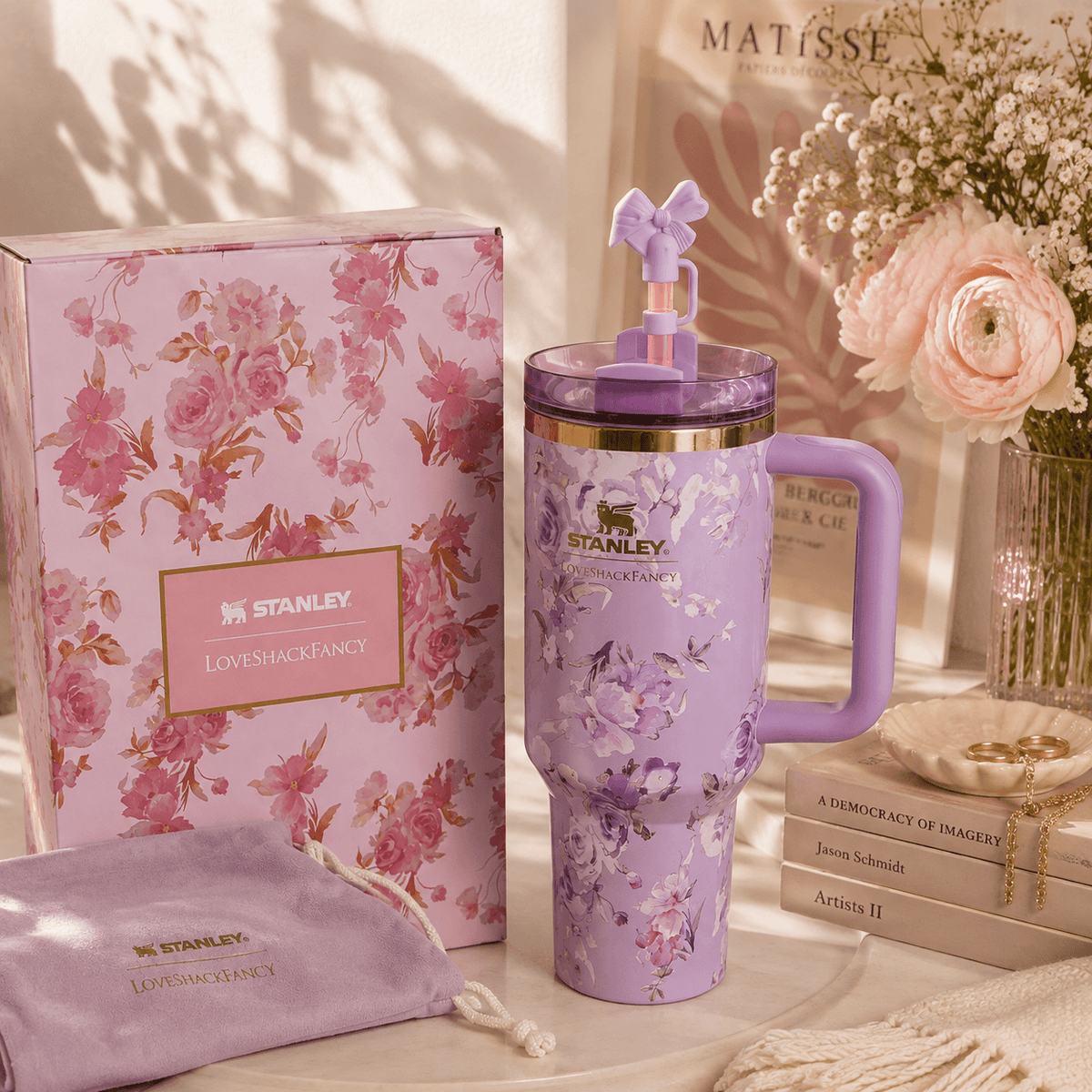 Lavender Blossom Insulated Tumbler Gift Set - lavender floral tumbler with gift box