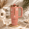 Sunset Harmony Insulated Tumbler - 30oz blush tumbler with hand-drawn illustrations