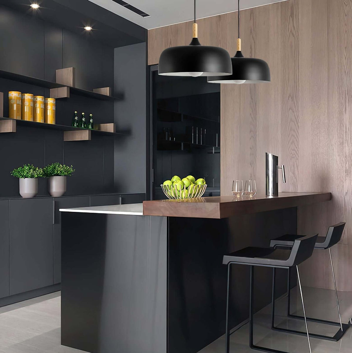 Nordic metal pendant light with wood detail by BROKLEN – view 14