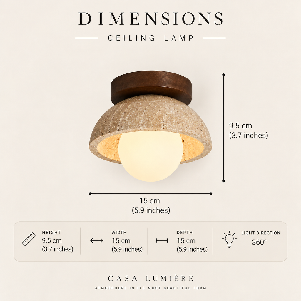 Travertine ceiling spotlight with white glass globe – E27 by BROKLEN – view 10