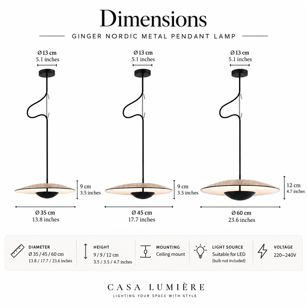 Nordic Metal Pendant Light with Wood Accent – Scandinavian Dining Pendant