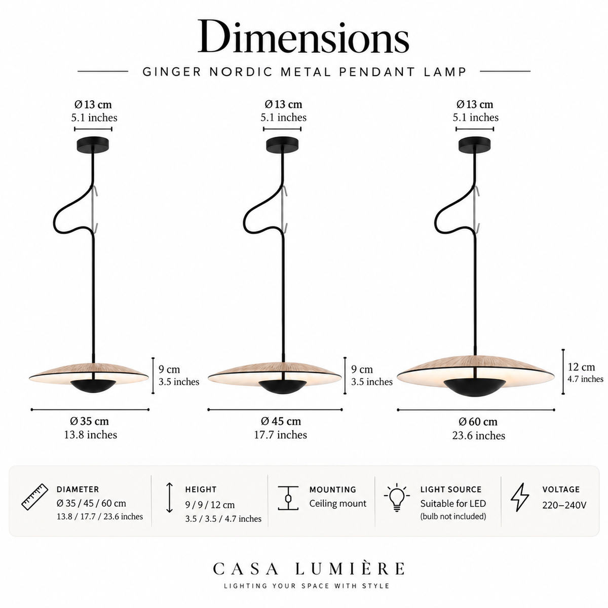Nordic Metal Pendant Light with Wood Accent – Scandinavian Dining Pendant