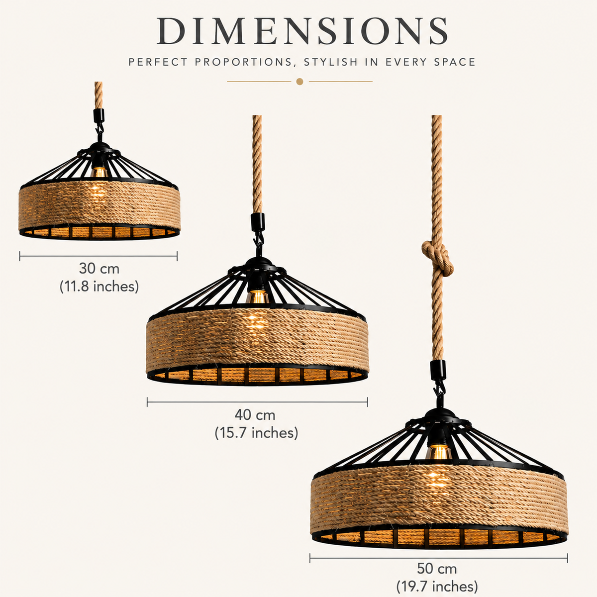 Rustic Rope Pendant Light – Industrial Farmhouse Black Iron Hanging Light