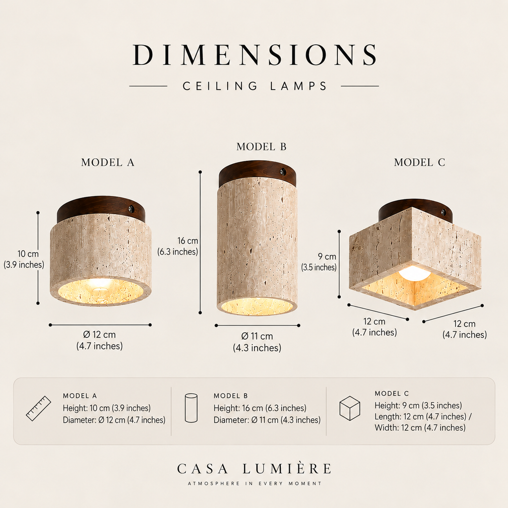 Travertine Ceiling Spotlight – Japandi Stone & Wood Flush Ceiling Light, E27