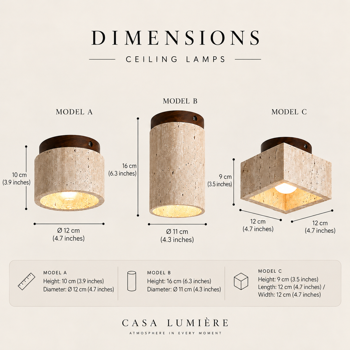 Travertine Ceiling Spotlight – Japandi Stone & Wood Flush Ceiling Light, E27