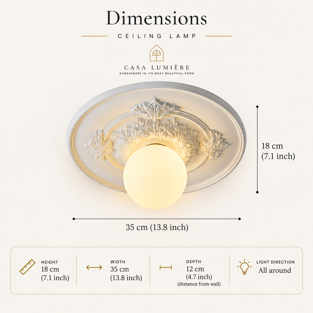 Classic relief ceiling light with frosted glass globe – flush mount light fixture by BROKLEN – view 16