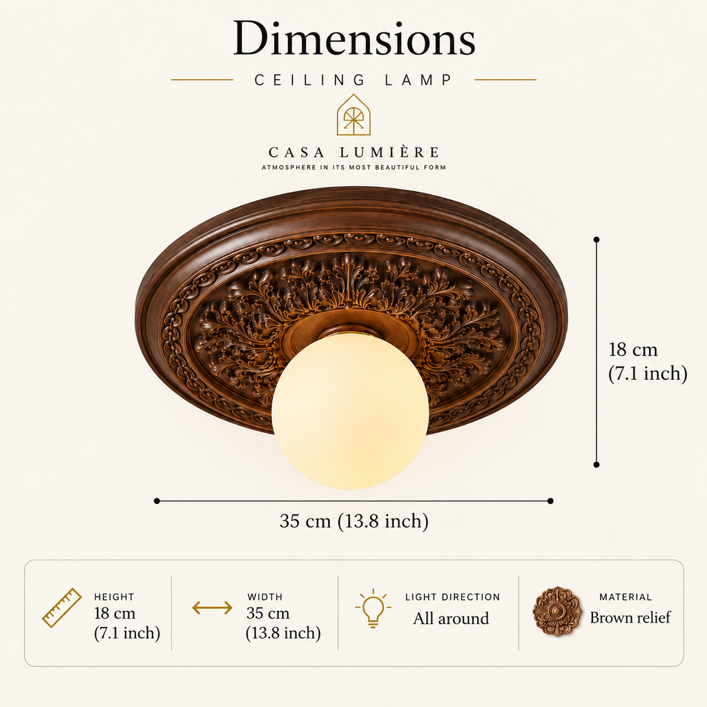 Classic relief ceiling light with frosted glass globe – flush mount light fixture by BROKLEN – view 17