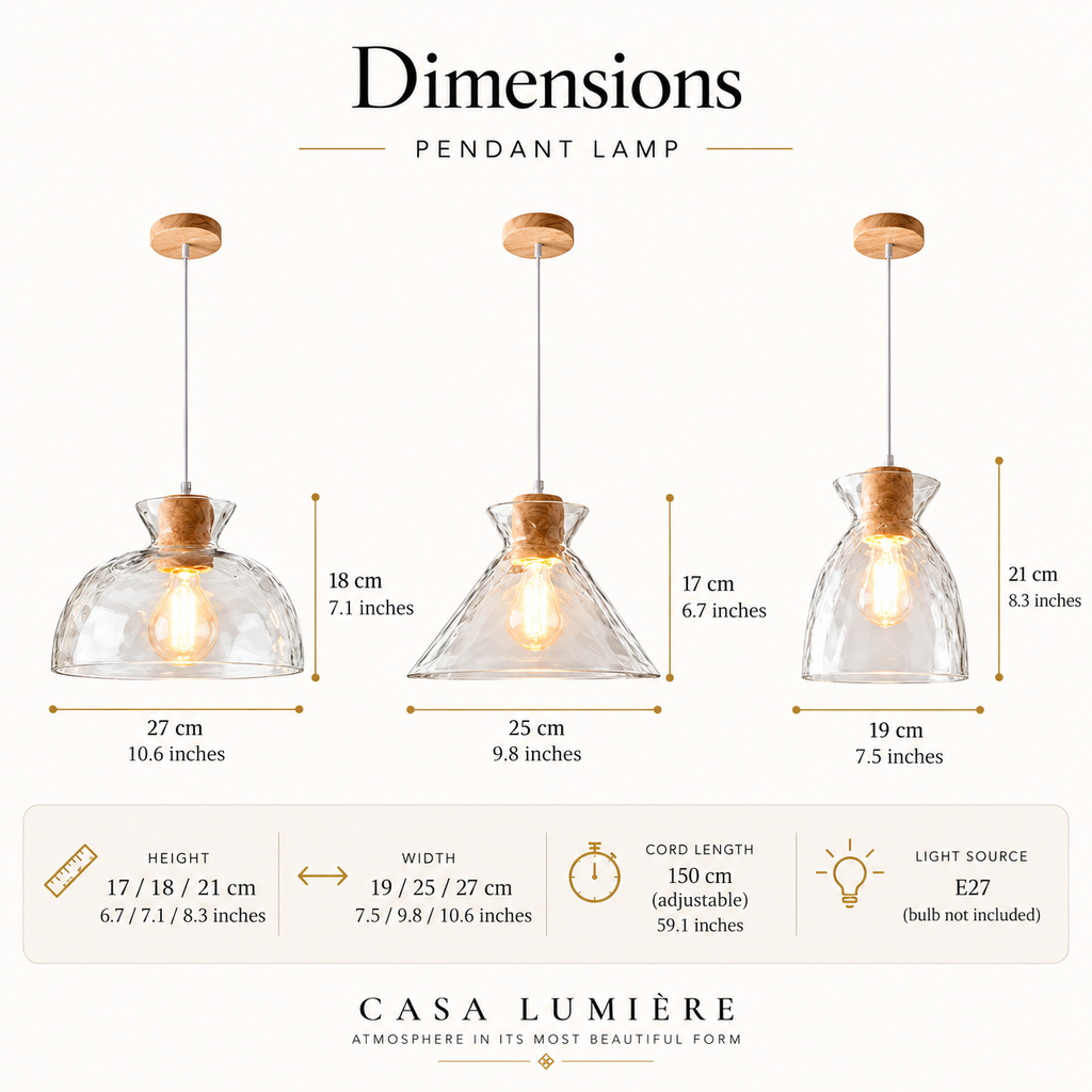 Clear glass pendant light with natural wood accent by BROKLEN – view 10
