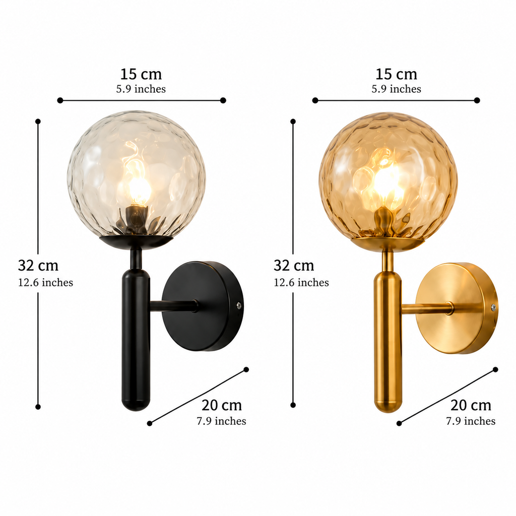 Glass globe wall light with metal arm – wall sconce by BROKLEN – view 16