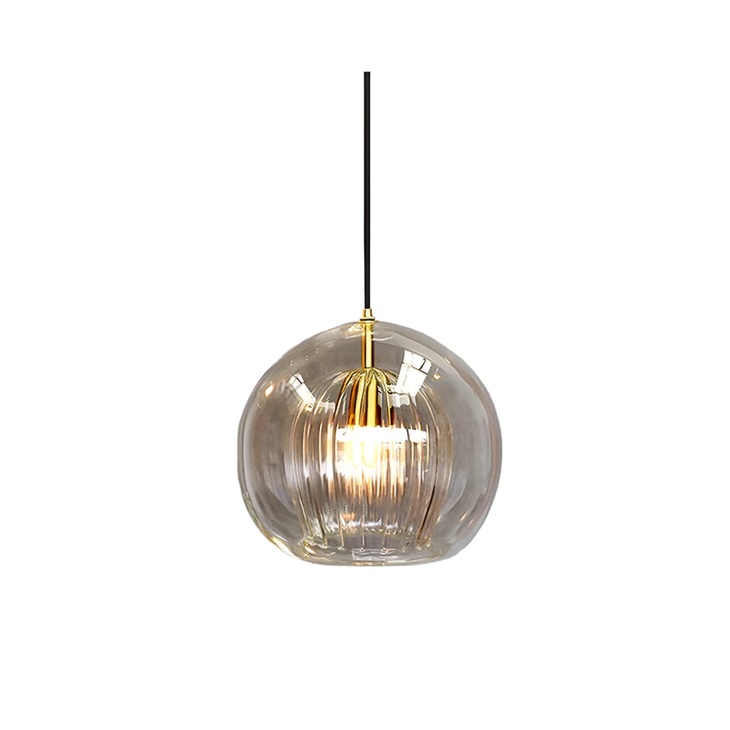 Ribbed glass globe pendant light in smoke grey, clear and cognac by BROKLEN – view 12