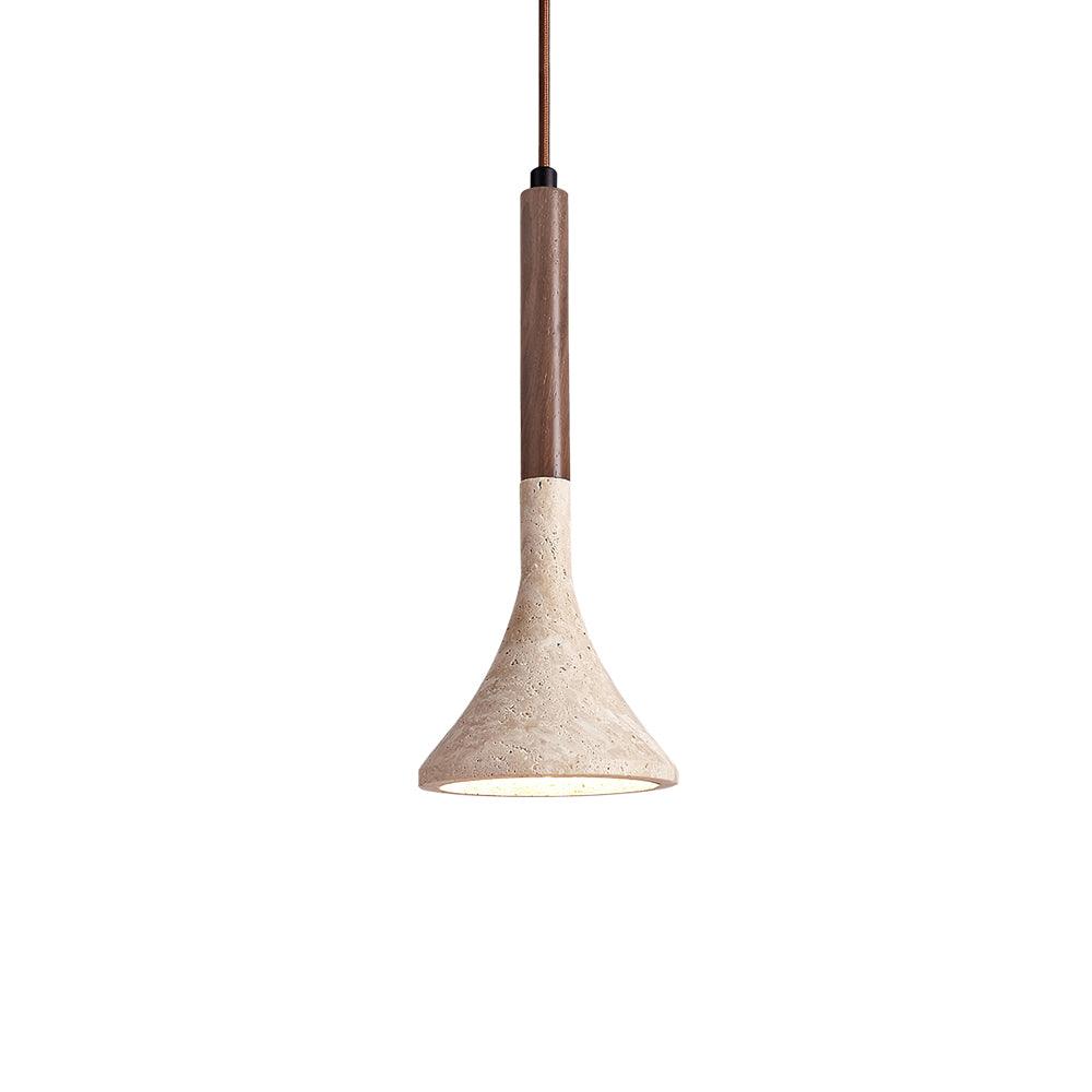 Japandi travertine and wood pendant light by BROKLEN