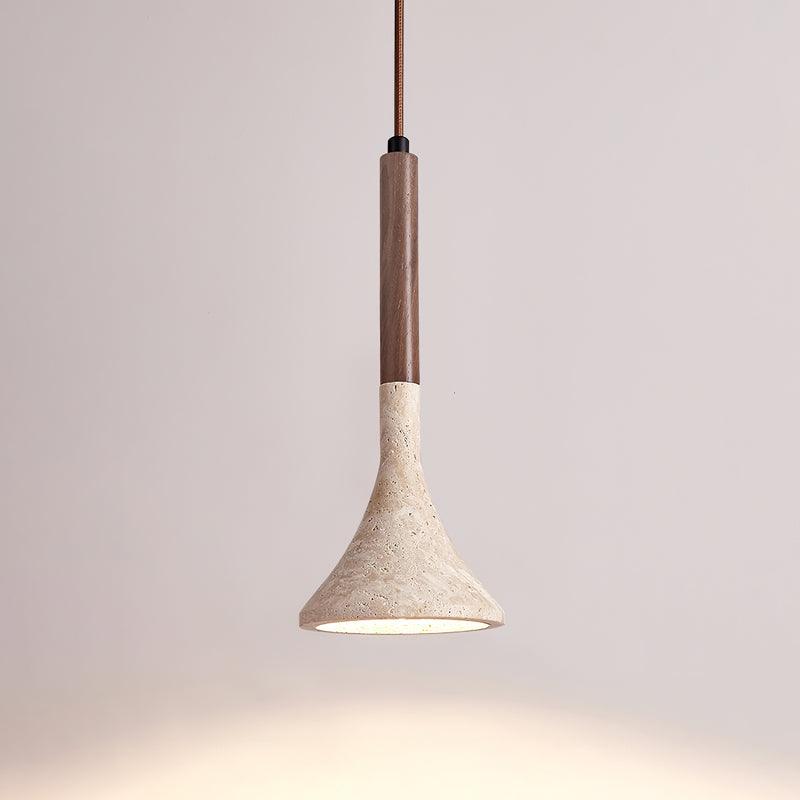 Japandi travertine and wood pendant light by BROKLEN – view 7