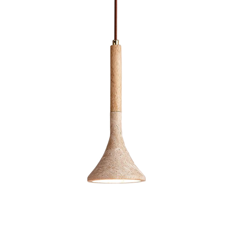 Japandi travertine and wood pendant light by BROKLEN – view 2