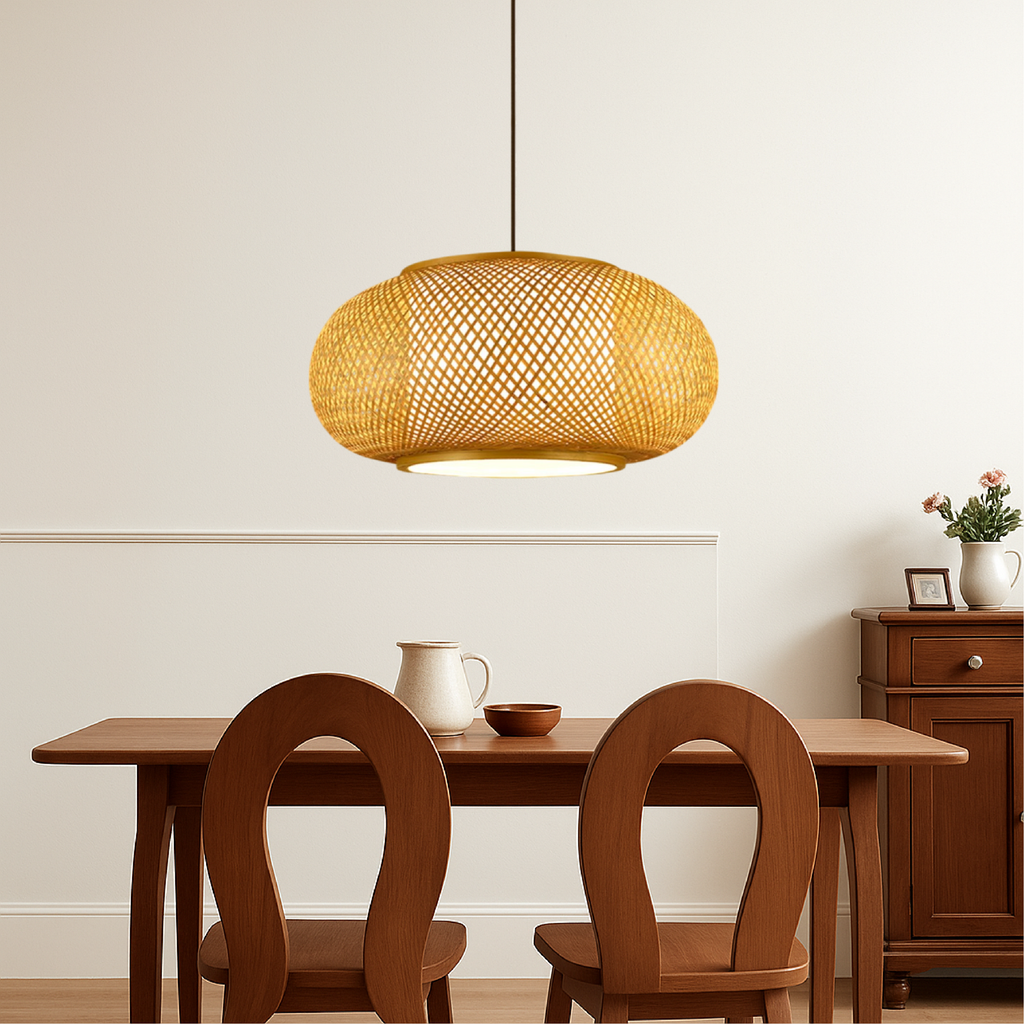 Japandi woven bamboo pendant light by BROKLEN