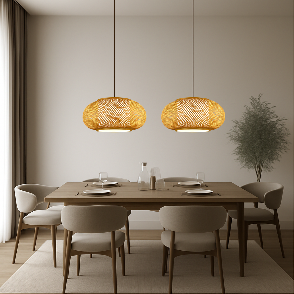 Japandi woven bamboo pendant light by BROKLEN – view 8