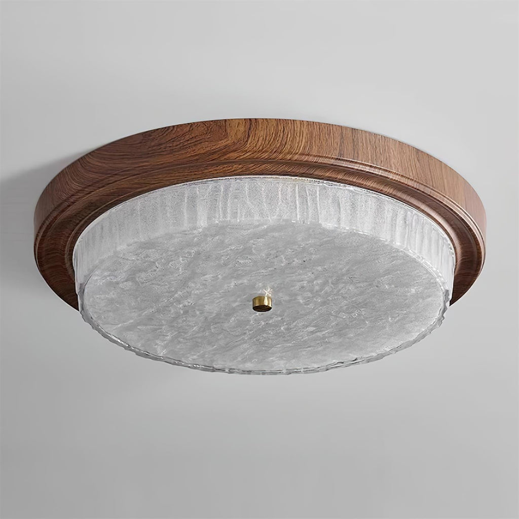 Retro glass LED ceiling light with wood-effect rim by BROKLEN – view 9