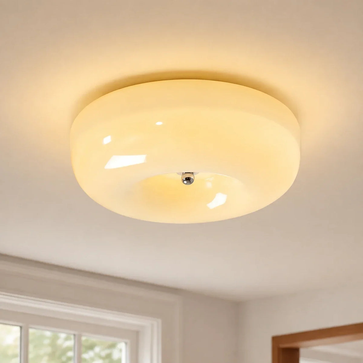 Bauhaus milk white glass cream pudding ceiling light by BROKLEN