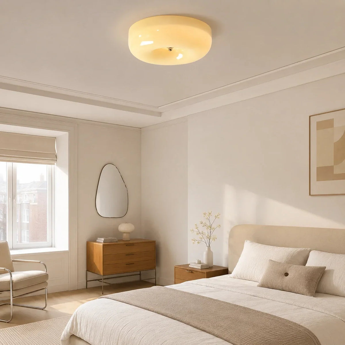 Bauhaus milk white glass cream pudding ceiling light by BROKLEN – view 2