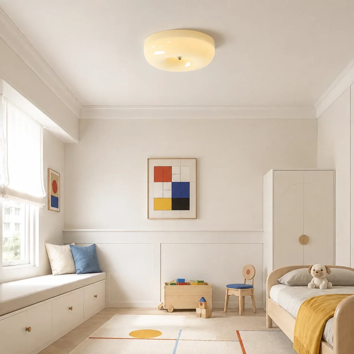 Bauhaus milk white glass cream pudding ceiling light by BROKLEN – view 3