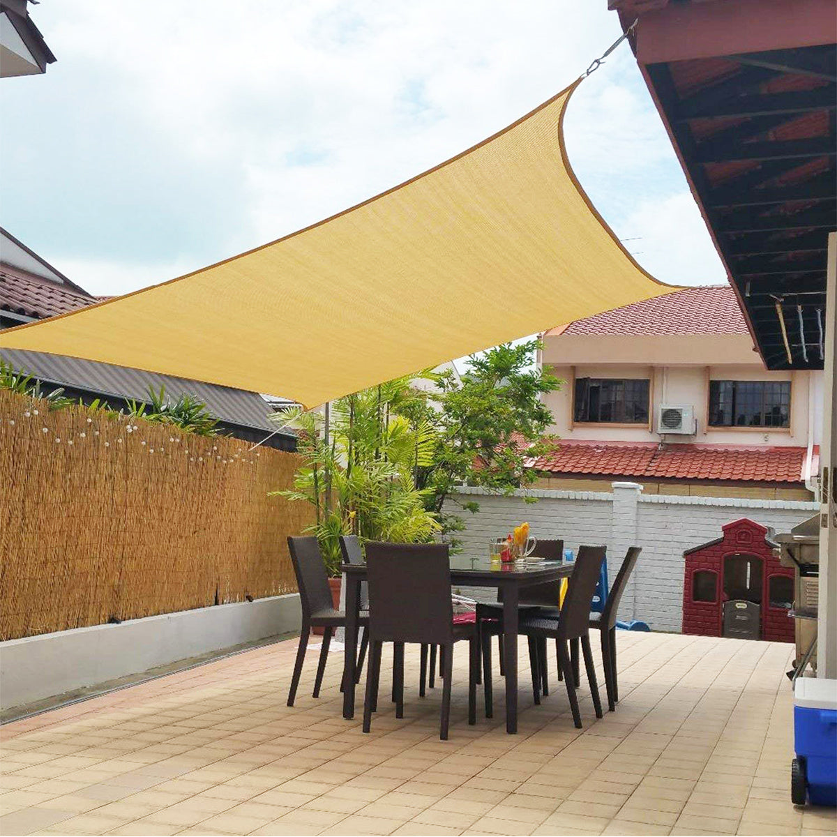 Outdoor shade sail canopy sun shelter over a patio by BROKLEN – view 8