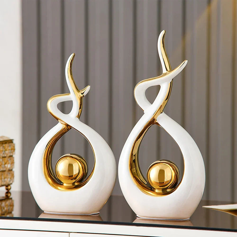 Abstract open form ceramic sculpture with gold centre by BROKLEN – view 5