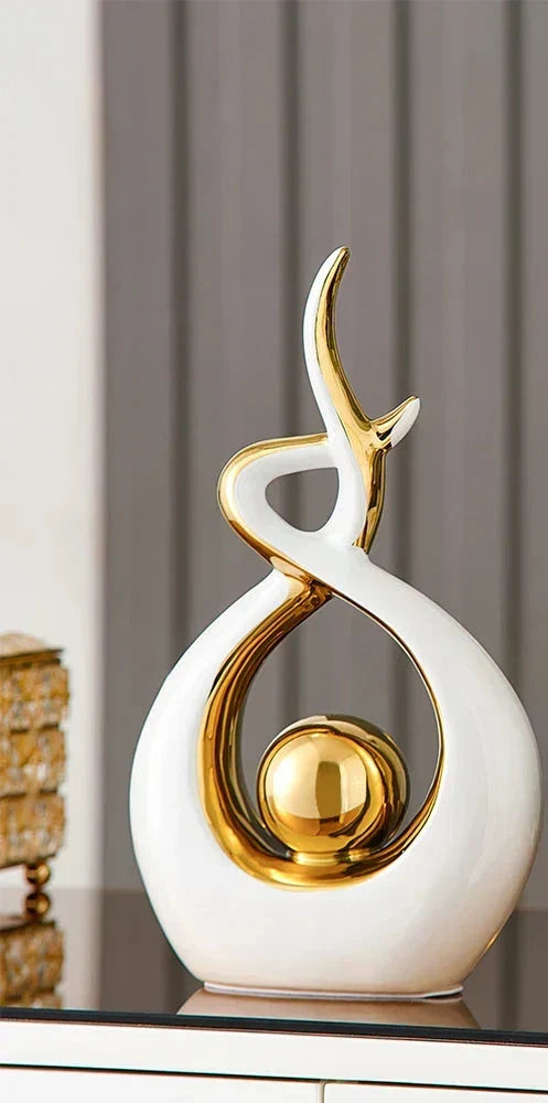 Abstract open form ceramic sculpture with gold centre by BROKLEN – view 16