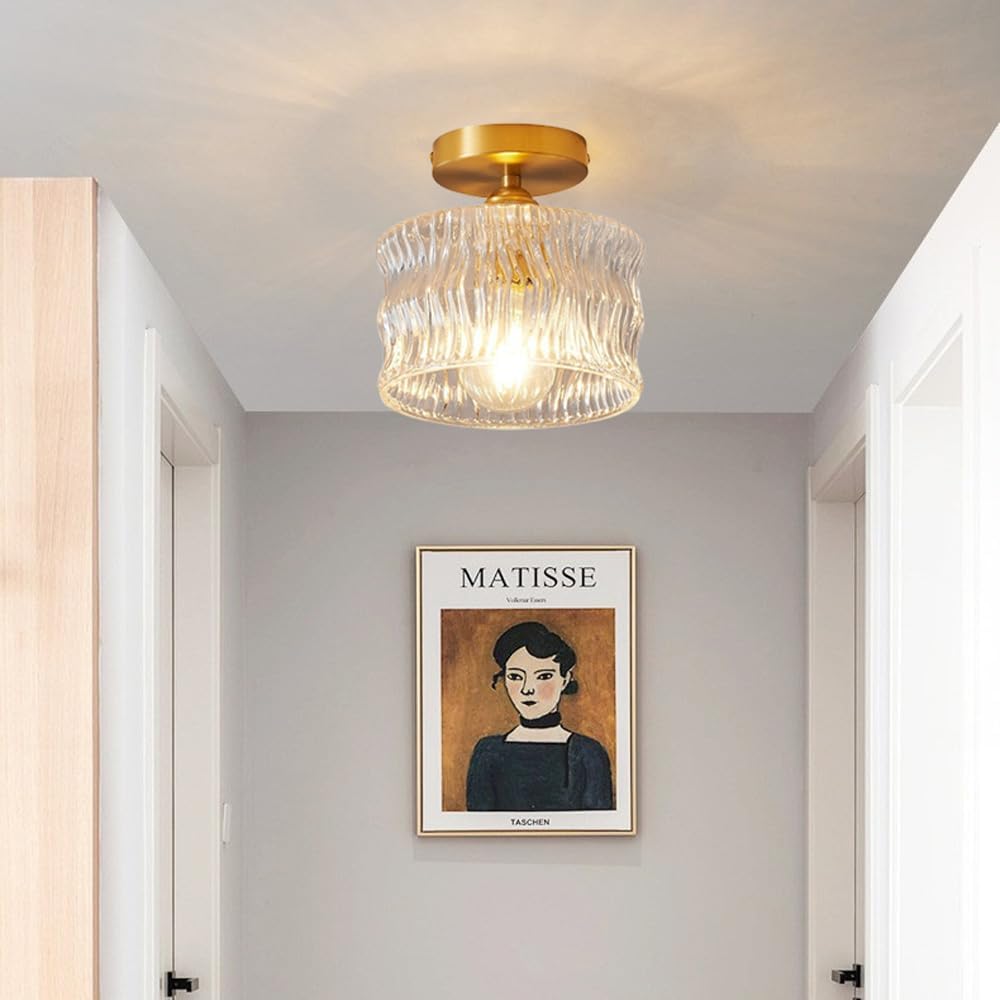Vintage clear glass ceiling light with brass detailing by BROKLEN – view 15