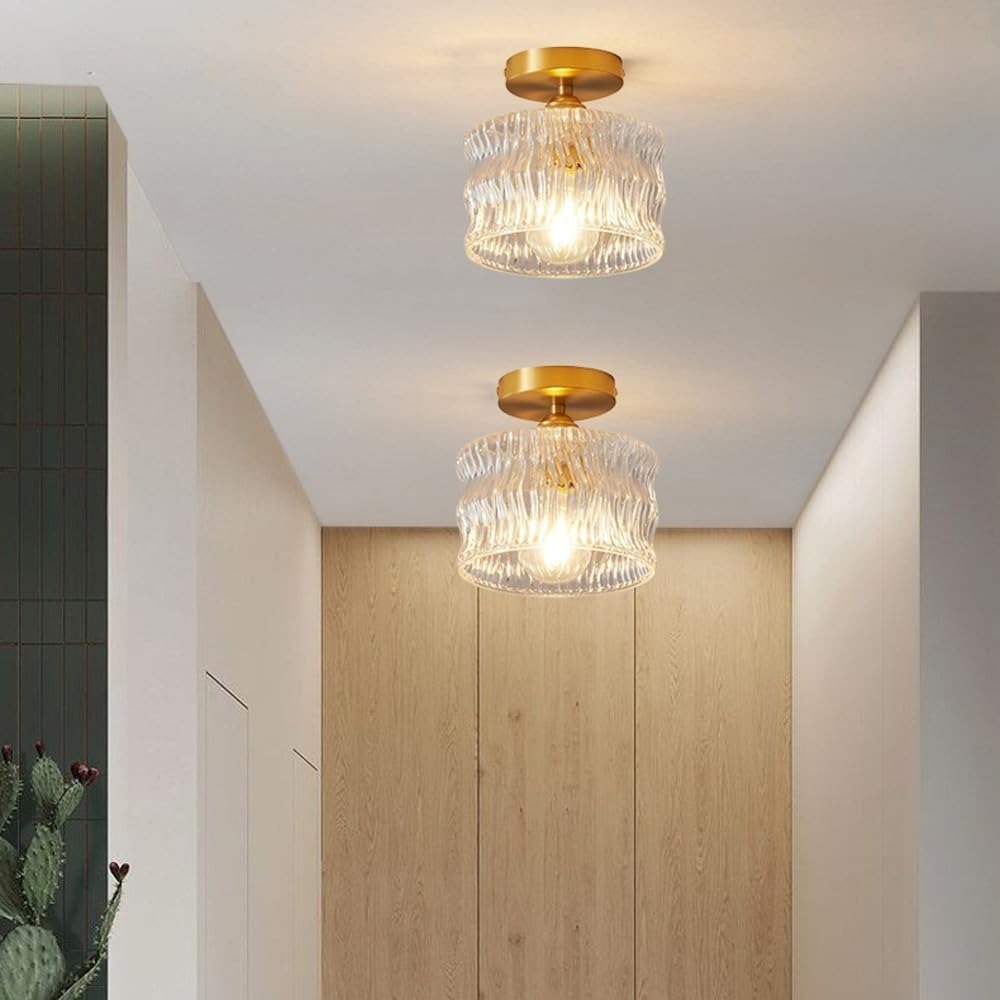 Vintage clear glass ceiling light with brass detailing by BROKLEN – view 16