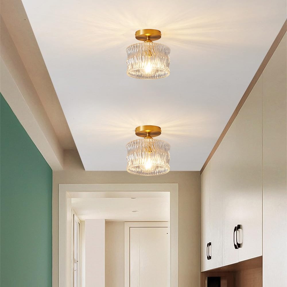Vintage clear glass ceiling light with brass detailing by BROKLEN – view 14
