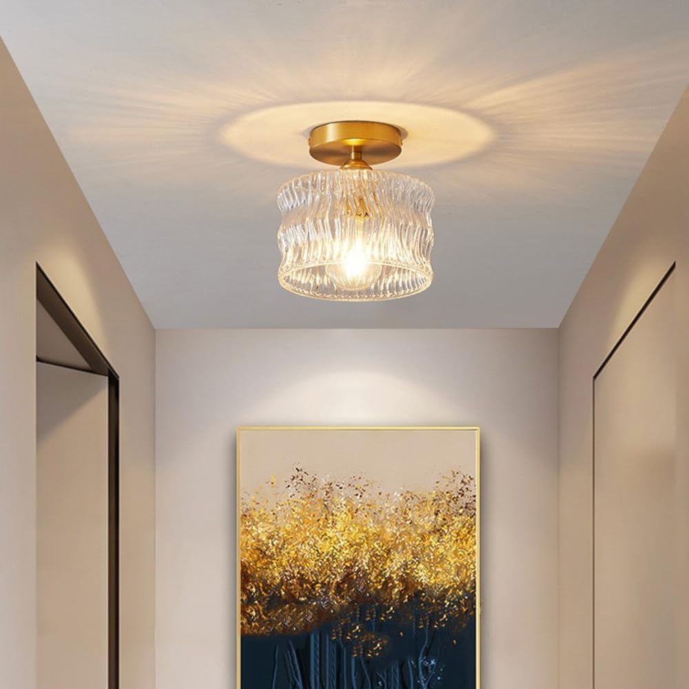 Vintage clear glass ceiling light with brass detailing by BROKLEN – view 17