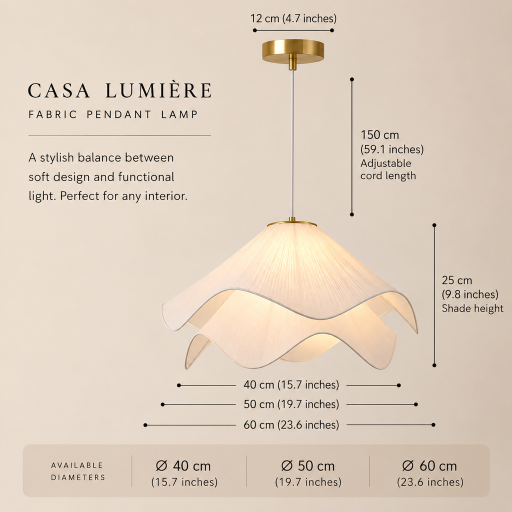 Japandi Wavy Fabric Pendant Light – White Pleated Fabric Ceiling Light
