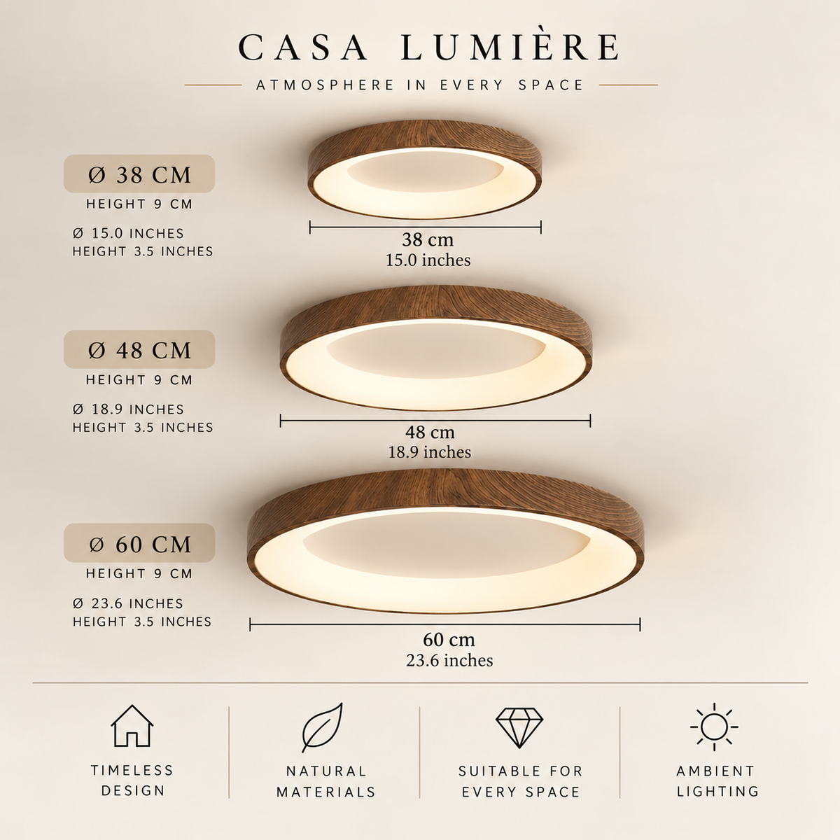 Wood-grain flush mount LED ceiling light – view 8