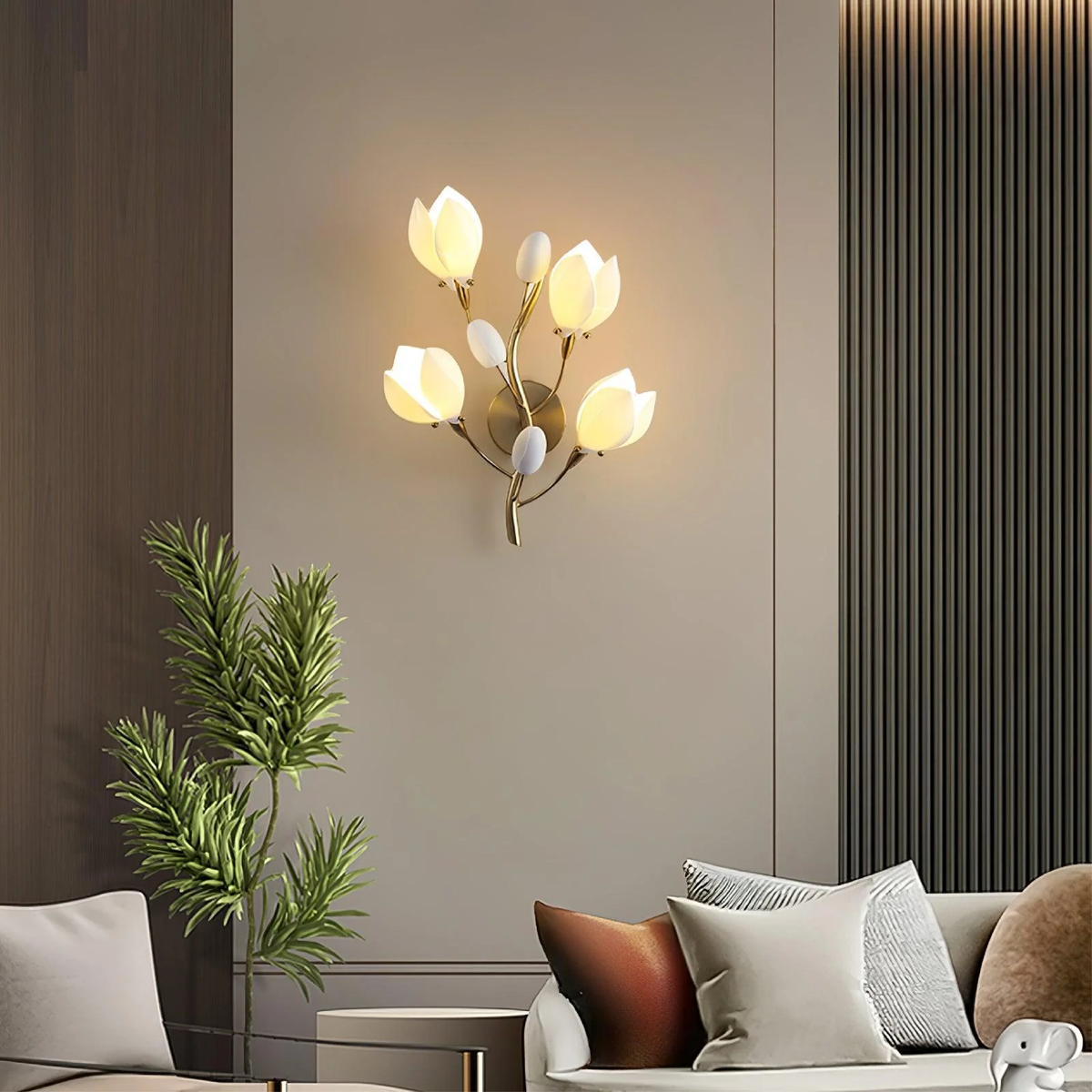 Modern handcrafted ceramic flower wall lamp by BROKLEN – view 3