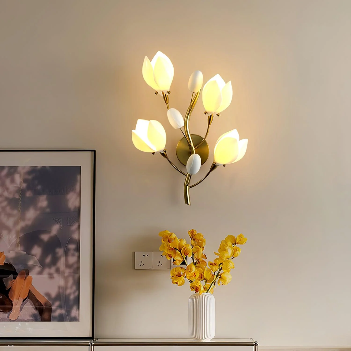 Modern handcrafted ceramic flower wall lamp by BROKLEN