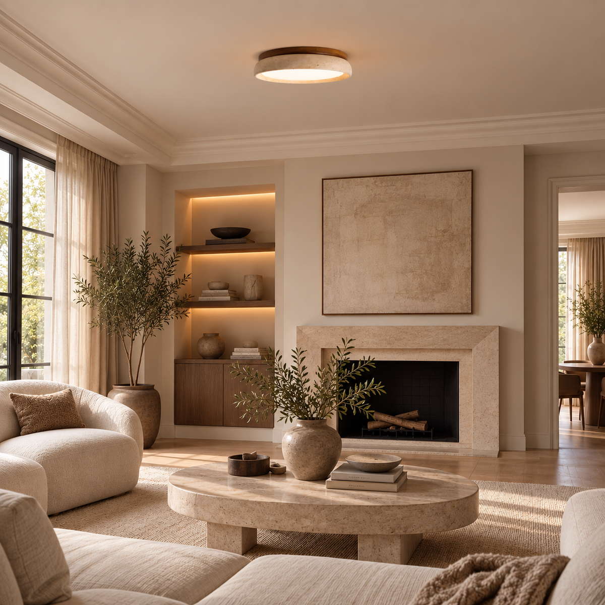 Travertine LED ceiling light – Japandi flush mount by BROKLEN – view 3