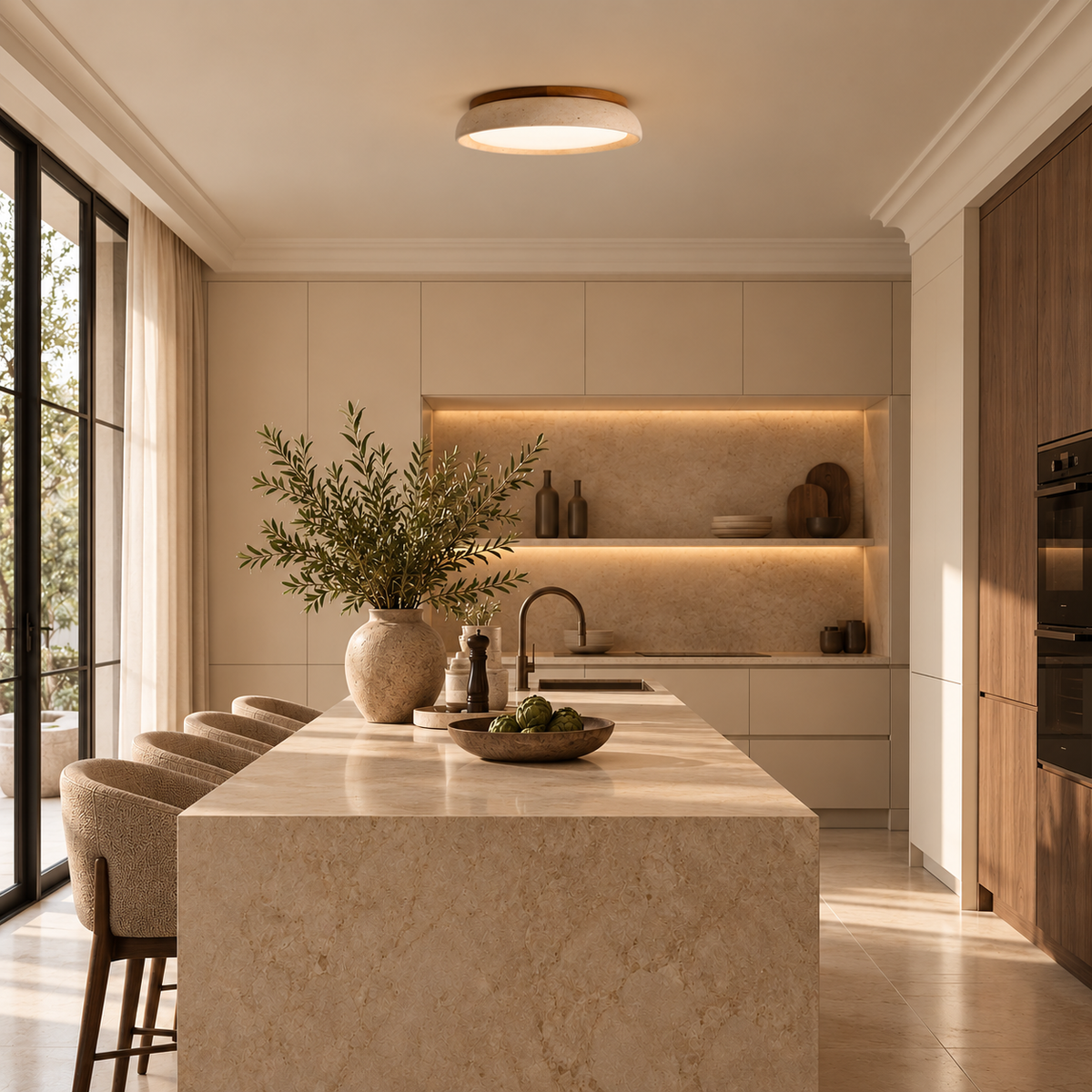 Travertine LED ceiling light – Japandi flush mount by BROKLEN – view 4