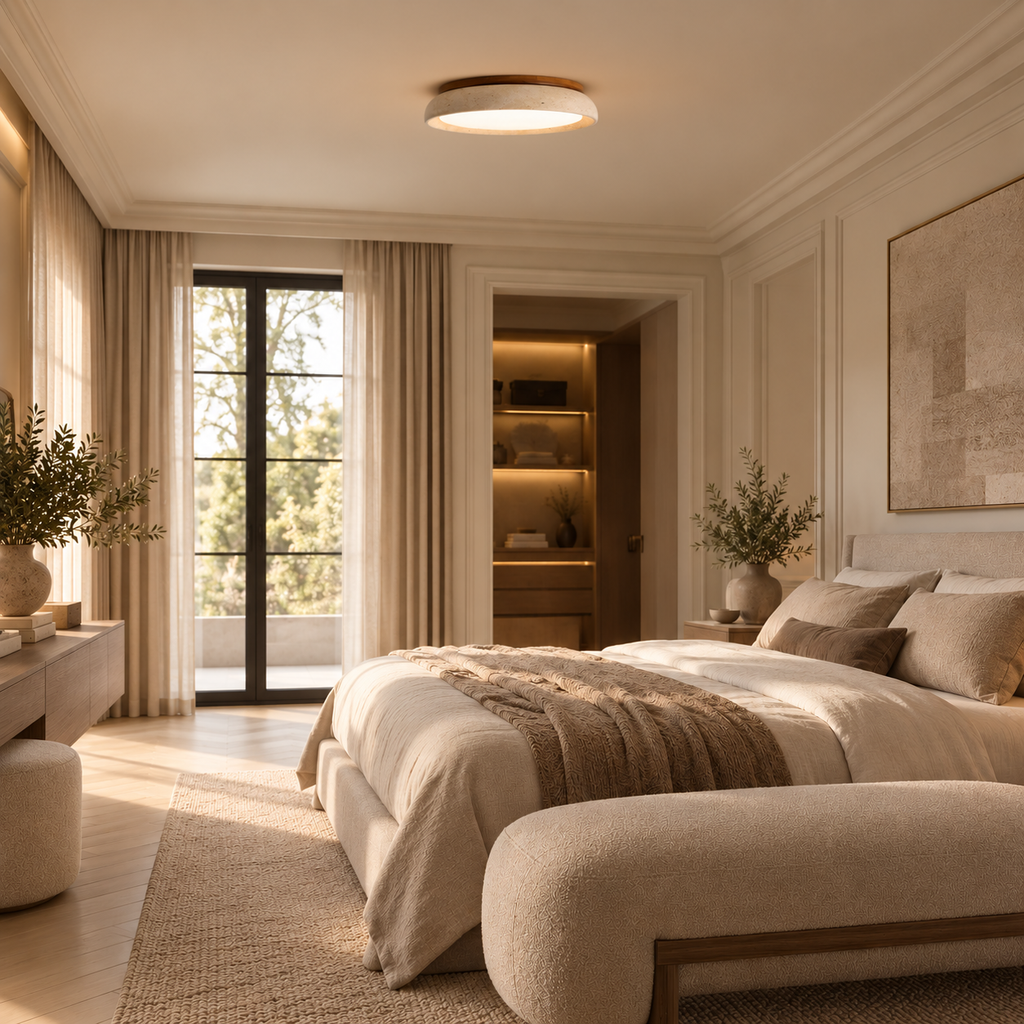 Travertine LED ceiling light – Japandi flush mount by BROKLEN – view 5