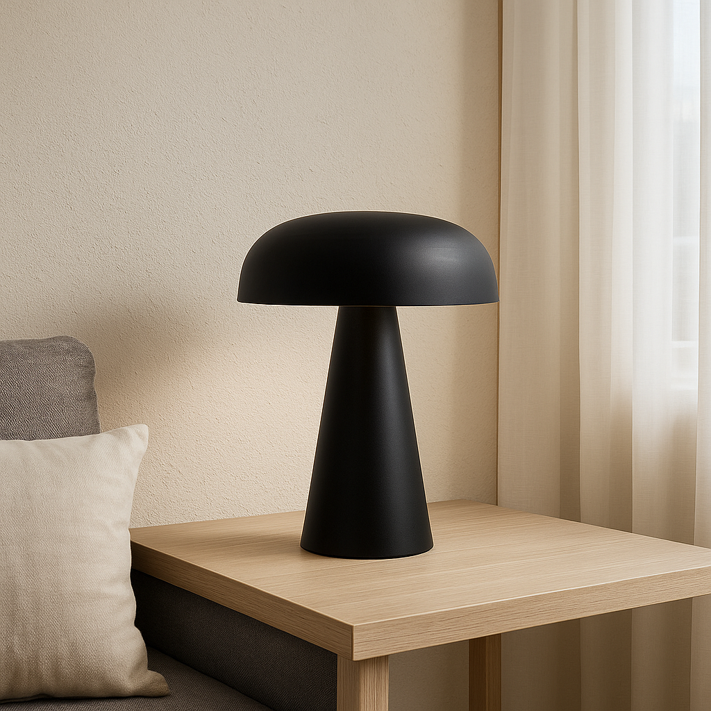 Cordless brushed metal mushroom table lamp by BROKLEN – view 5
