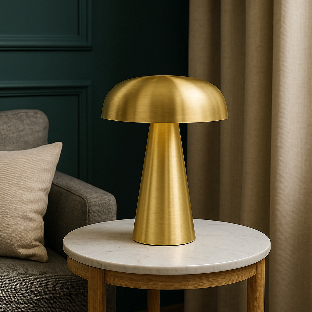 Cordless brushed metal mushroom table lamp by BROKLEN – view 6