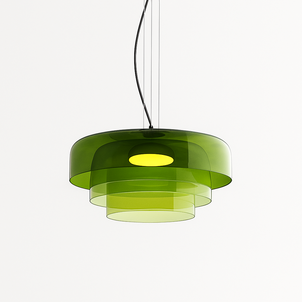 Layered stacked glass pendant light in green, amber and smoke by BROKLEN – view 9