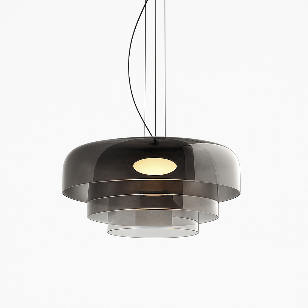 Layered stacked glass pendant light in green, amber and smoke by BROKLEN – view 10