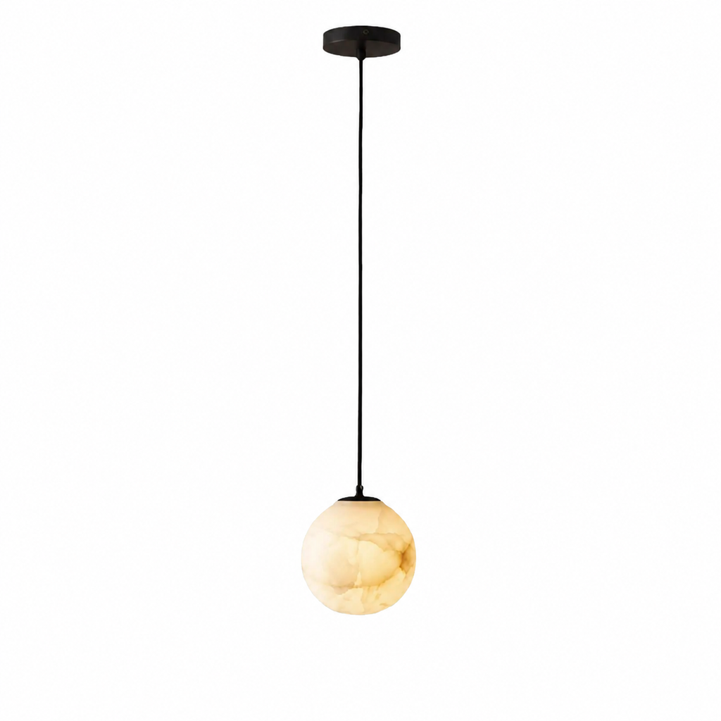 Japandi alabaster globe pendant light with brass fitting by BROKLEN