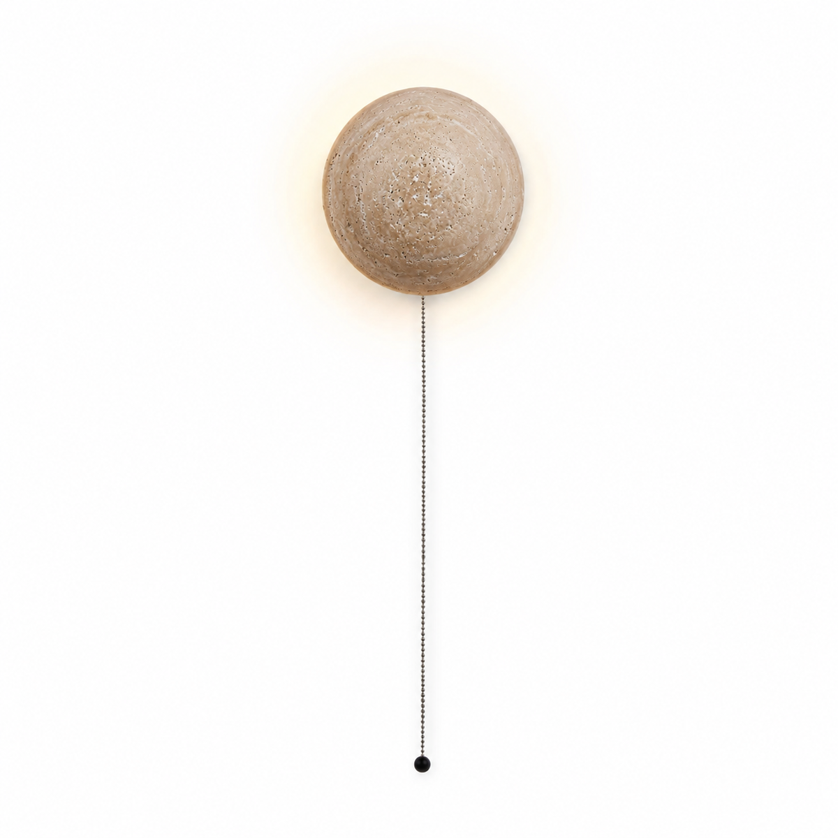 Round travertine wall light with pull-cord switch option by BROKLEN – view 2