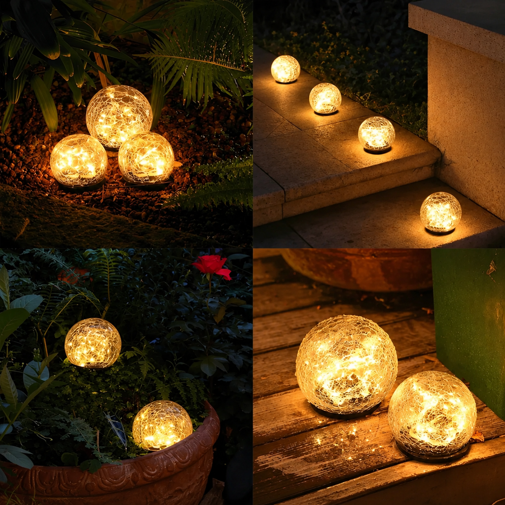 Solar crackle glass ball garden light – view 2
