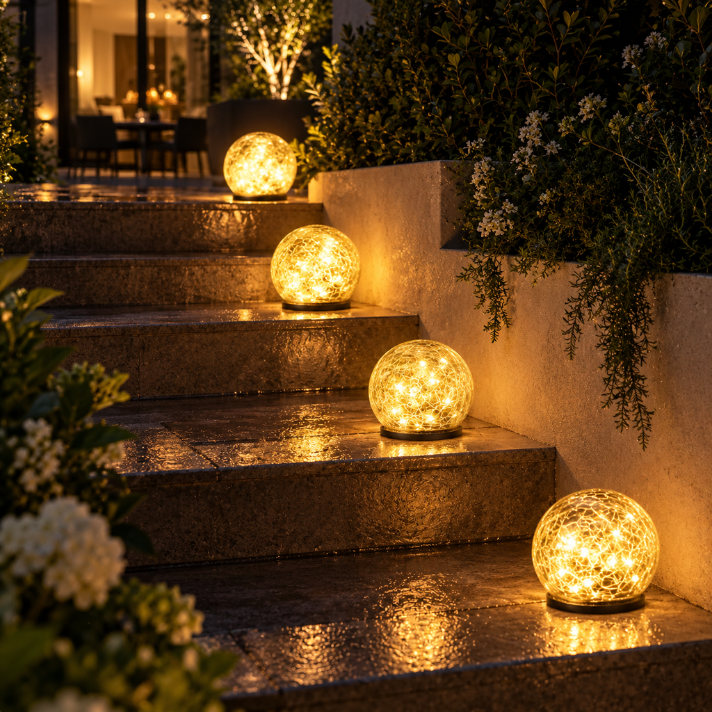Solar crackle glass ball garden light – view 3