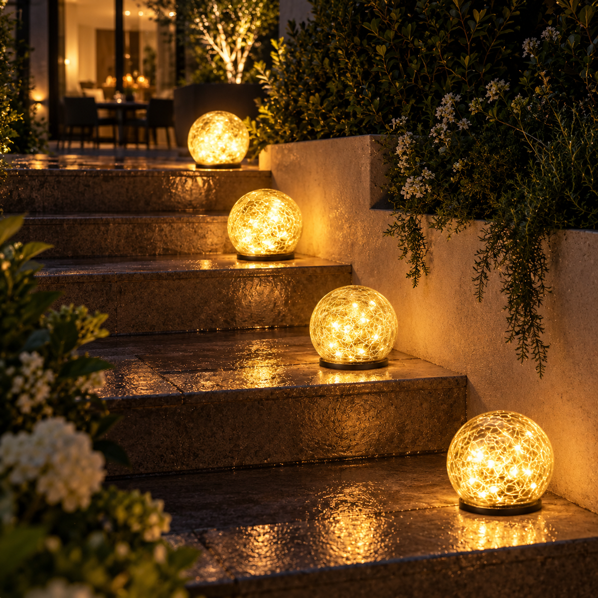 Solar crackle glass ball garden light – view 3