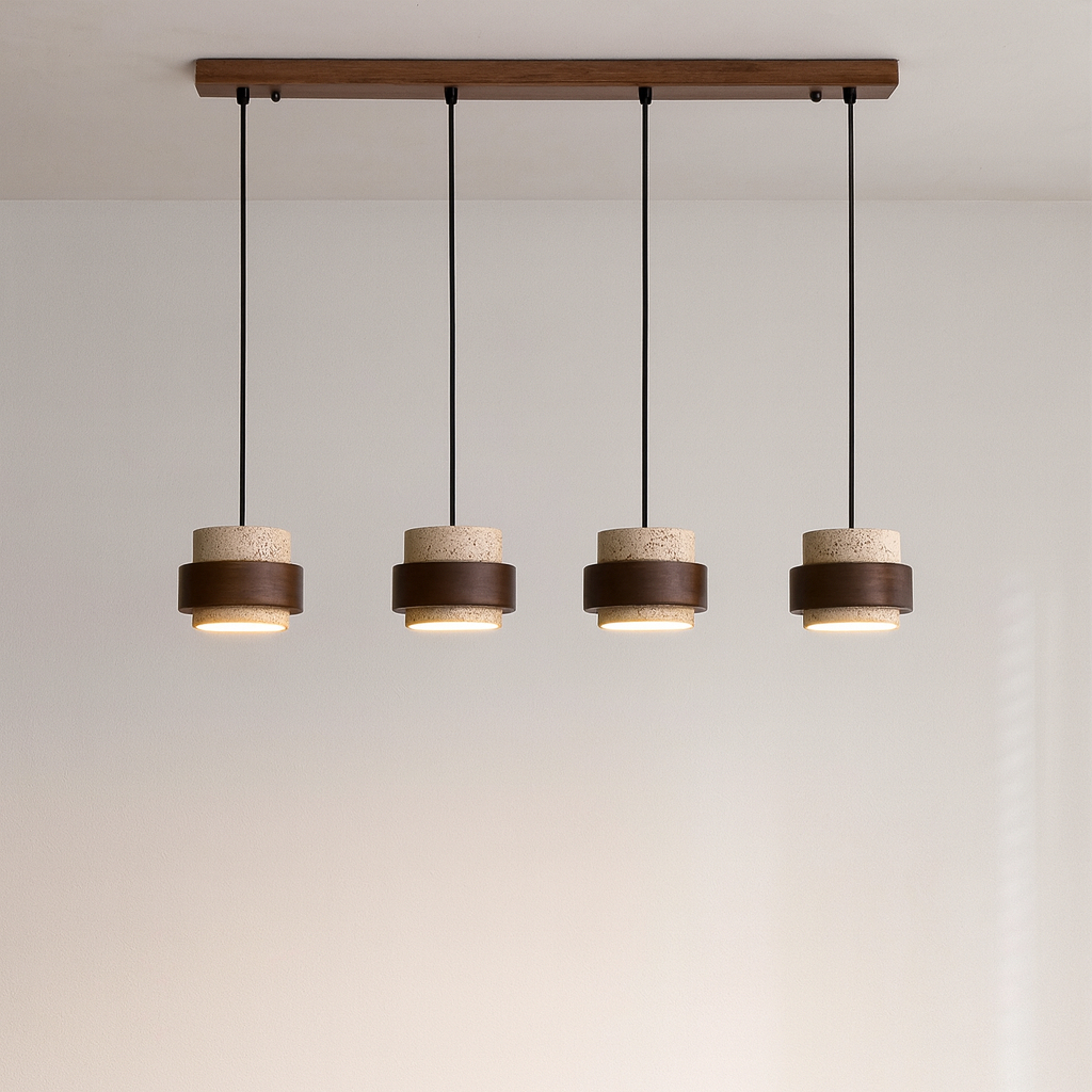 Minimalist stone barrel pendant lamp with wood accent by BROKLEN – view 8